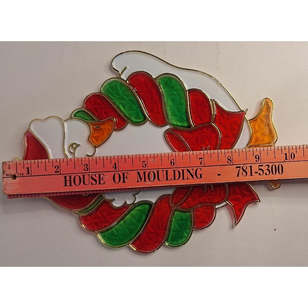 Vintage Christmas Goose Suncatcher Santa Hat Wreath Holiday Window Decor 9.5in - Picture 4 of 5